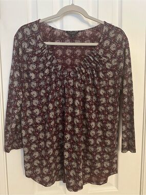 Lucky Brand Burgundy Floral Medallion Peasant Tunic